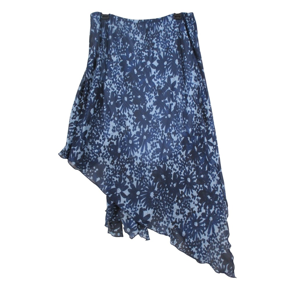 Blue Floral Chiffon Handkerchief‎ Hem Midi Skirt Size 18 Lined